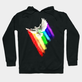 Happy Pidgeon Flying Over an even more Happy Rainbow Hoodie